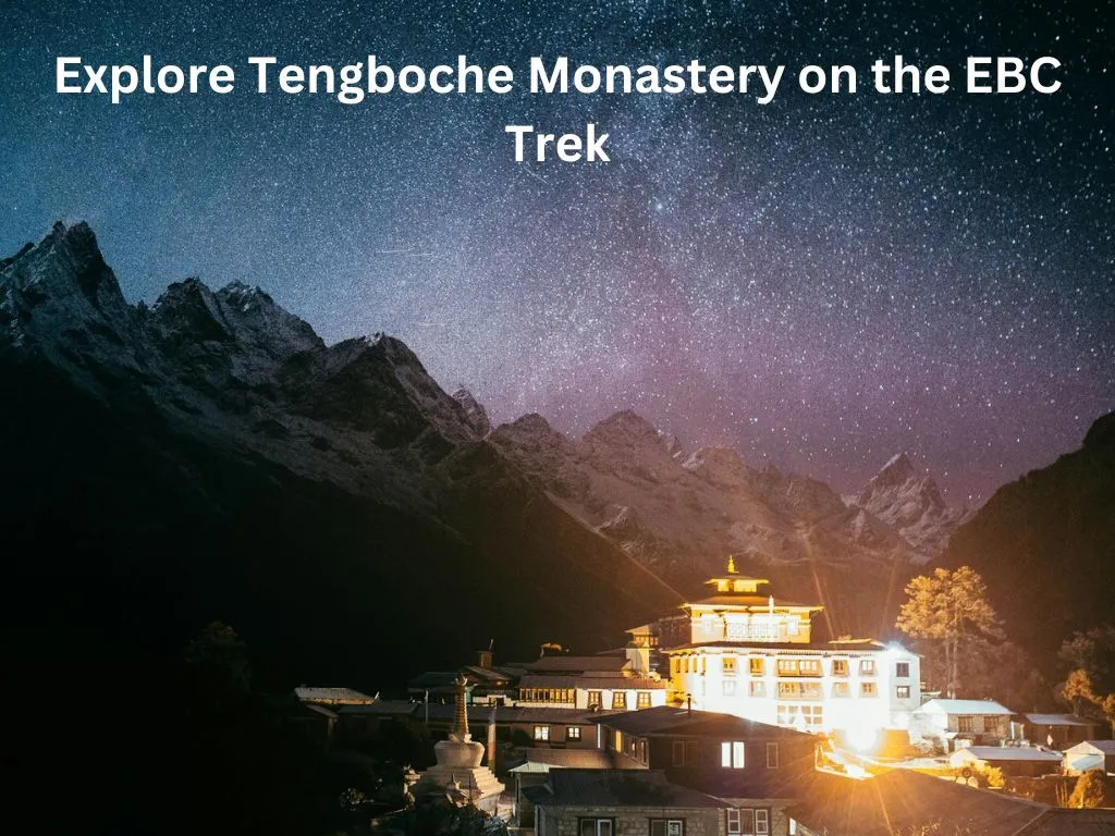 view of Tengboche monastery at night on the EBC Trek route.