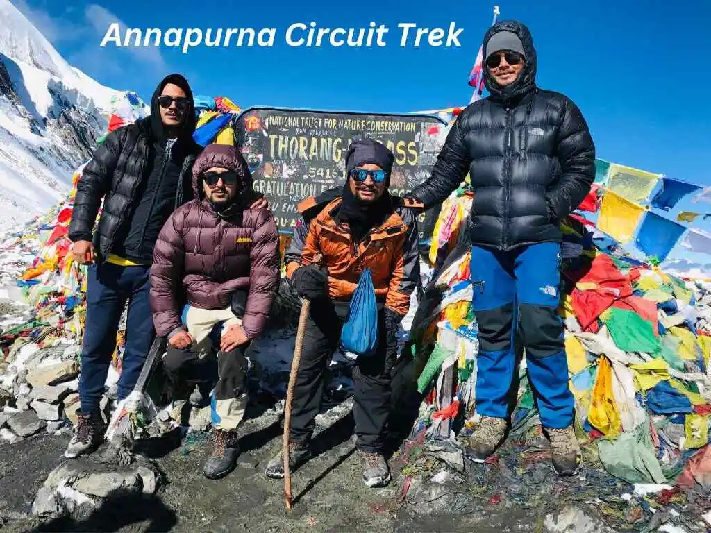 group of trekkers with nomadicnepali on Thorang La Pass