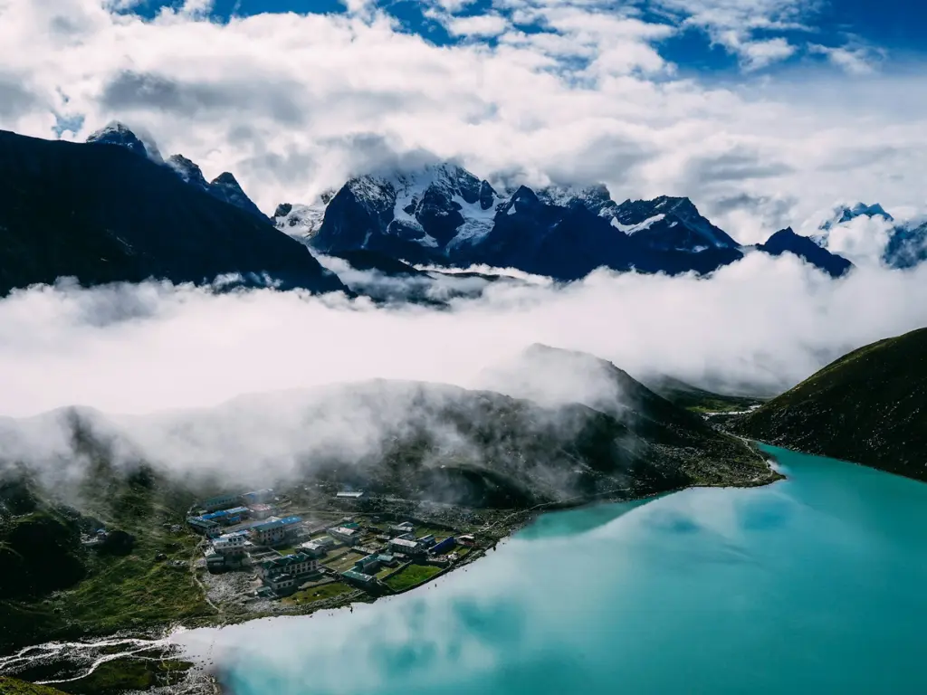 View of Gokyo lakes and mountains from the Gokyo Ri summit
