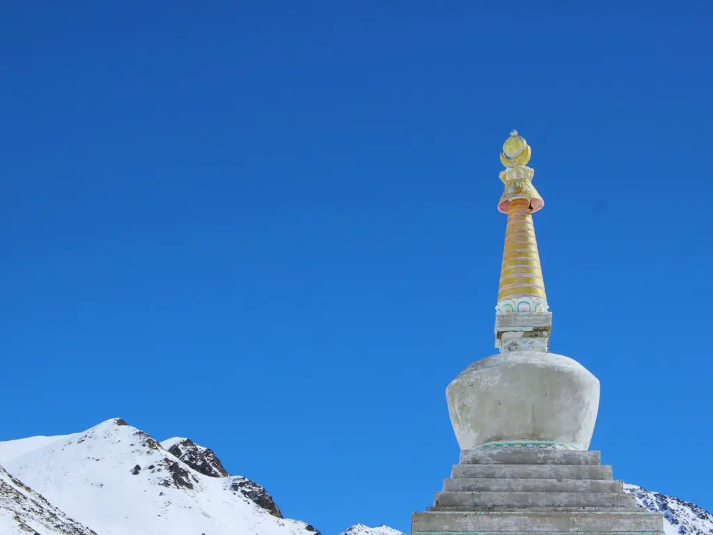 sacred stupa on a clear sunny day on the Langtang Valley Trek